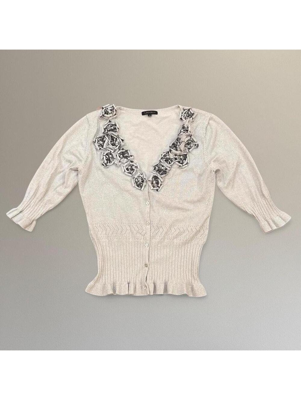 Embellished 3/4 sleeve cardigan.